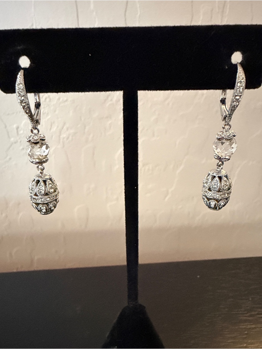Nadri Silver Crystal Drop Earrings with Clear Stones